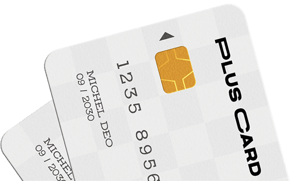 Plus Card loyalty cards featuring a chip, designed for Evoke Auto Spa customer benefits and services.